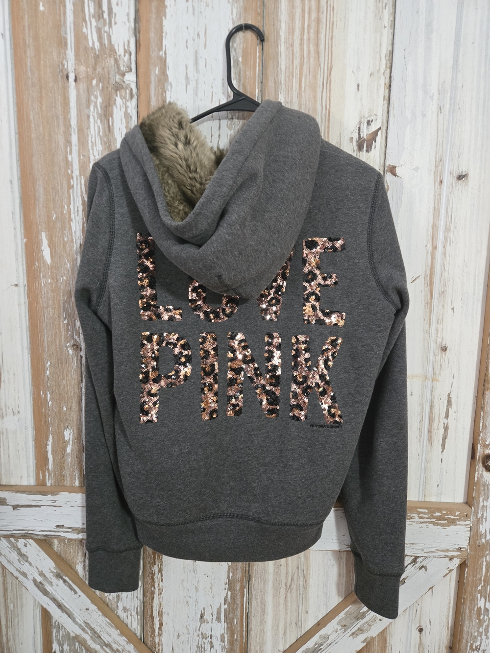 Vintage 2011 Rare Fur Lined Leopard Bling Hoodie Medium
